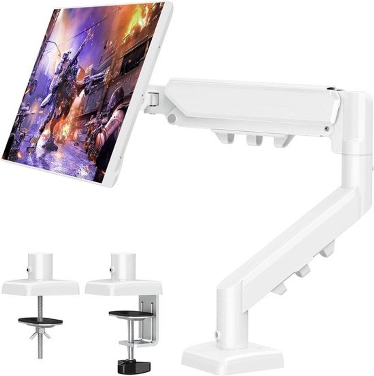 Monitorarm voor 13-32 Inch Monitoren - Verstelbare Houder met Gasveer, VESA 75/100mm, Ideaal voor Gaming en Thuiswerk, Wit