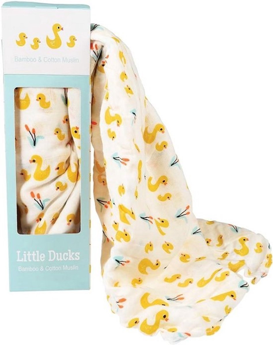 Inbaker Deken - Wikkeldoek Baby - Baby Comfort - Ademend Katoen - 120x120cm - Kleine Eendjes