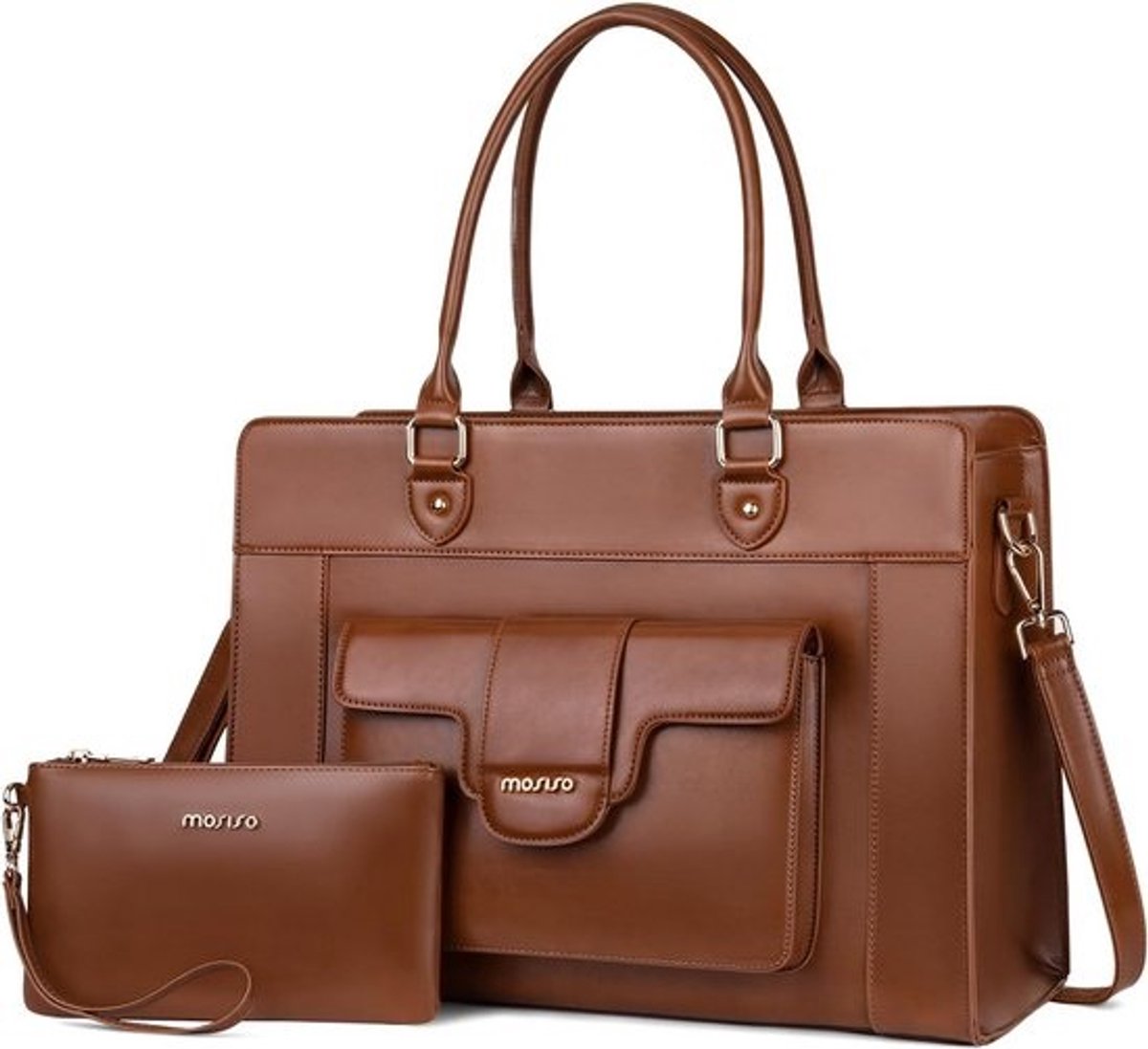 Leren Laptoptas voor Dames 15.6 Inch Waterdicht met Schouderriem voor Werk en Studie