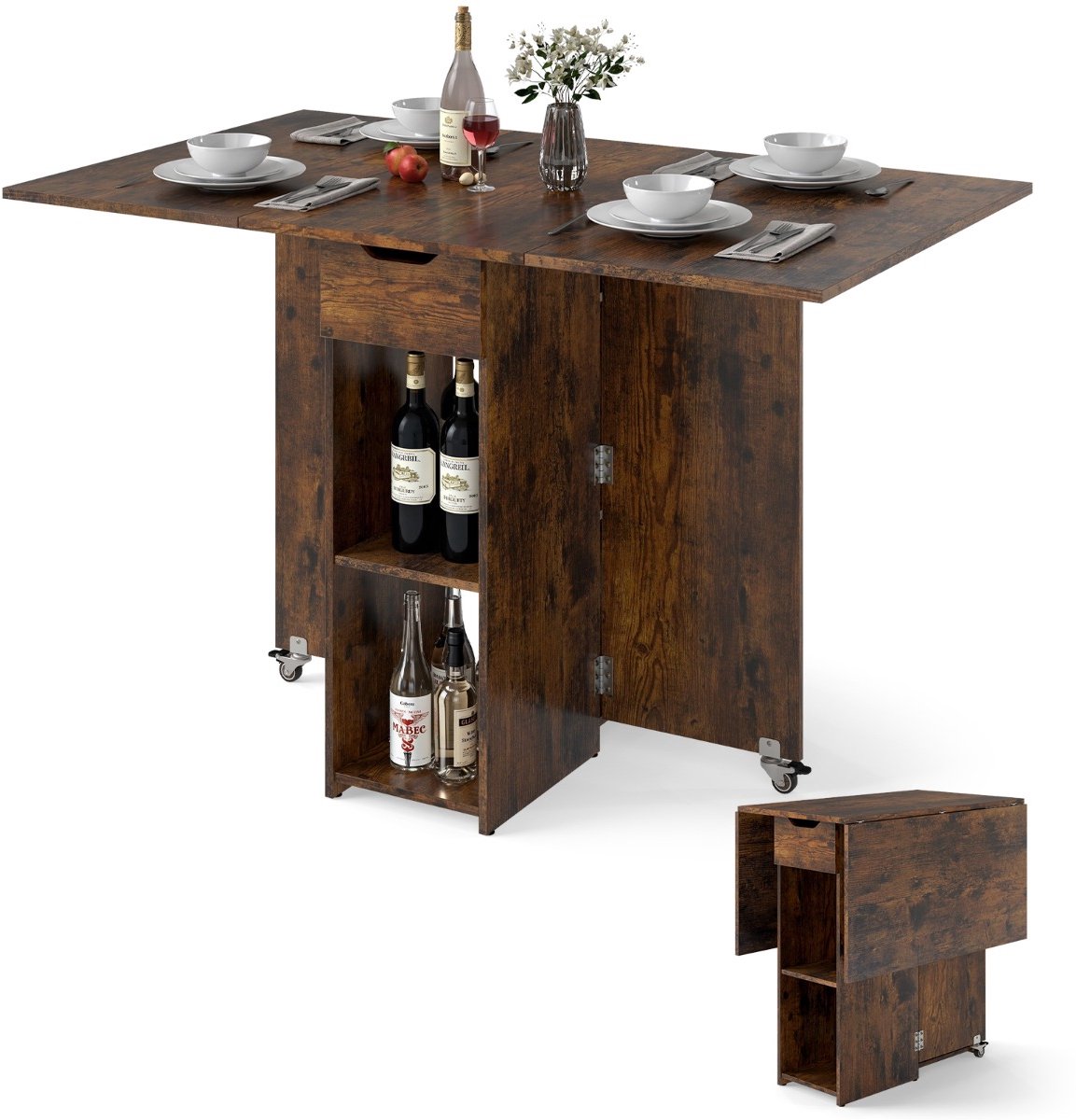 SureDeal® - Eettafel - Opvouwbare Keukentafel Opvouwbare - Vier Personen - Lades - 120x72x75 cm - Koffiebruin