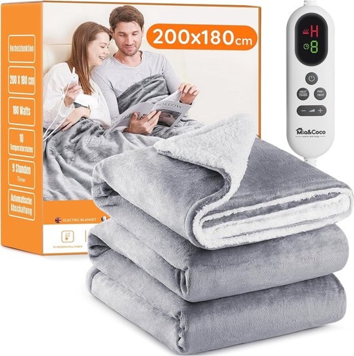 Elektrische Deken met Automatische Uitschakeling - 180 x 200 cm, 10 Warmtestanden, Auto-Off-Timer