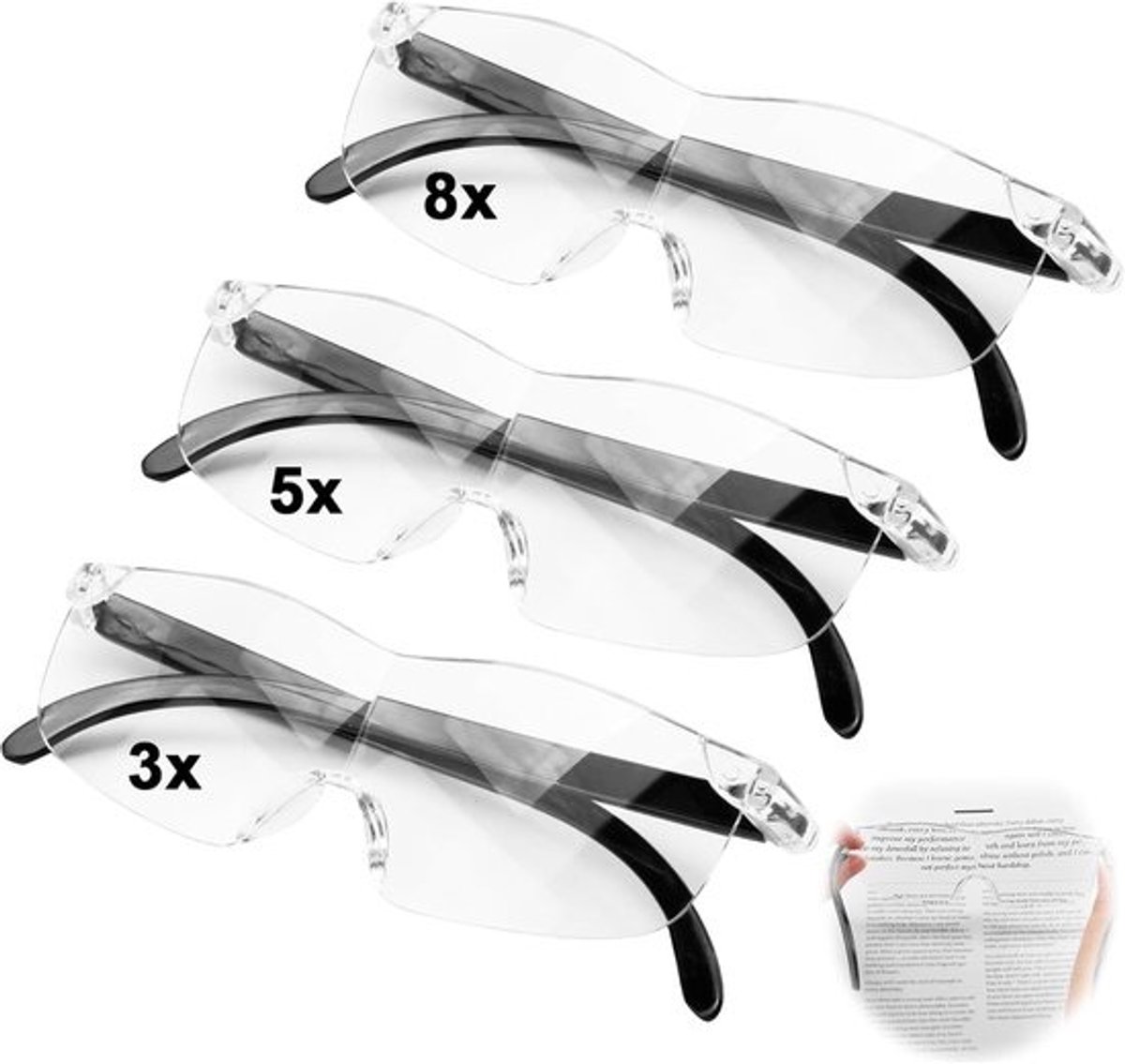 Pack of 3 300% 500% 800% Magnification Glasses - Reading Magnifiers - Senior Reading Aid - Anti-Blue Light - Sewing - Cross Stitch - Model Making