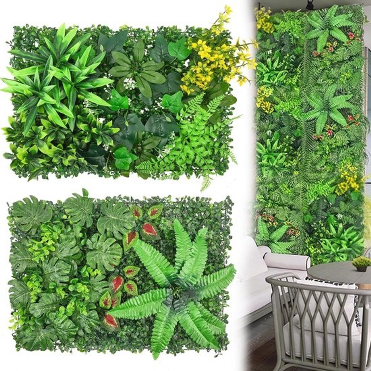 Set van 2 Groene Kunstplanten Panelen (60x40cm) - Realistische Zijden Muurdecoratie Binnen & Buiten