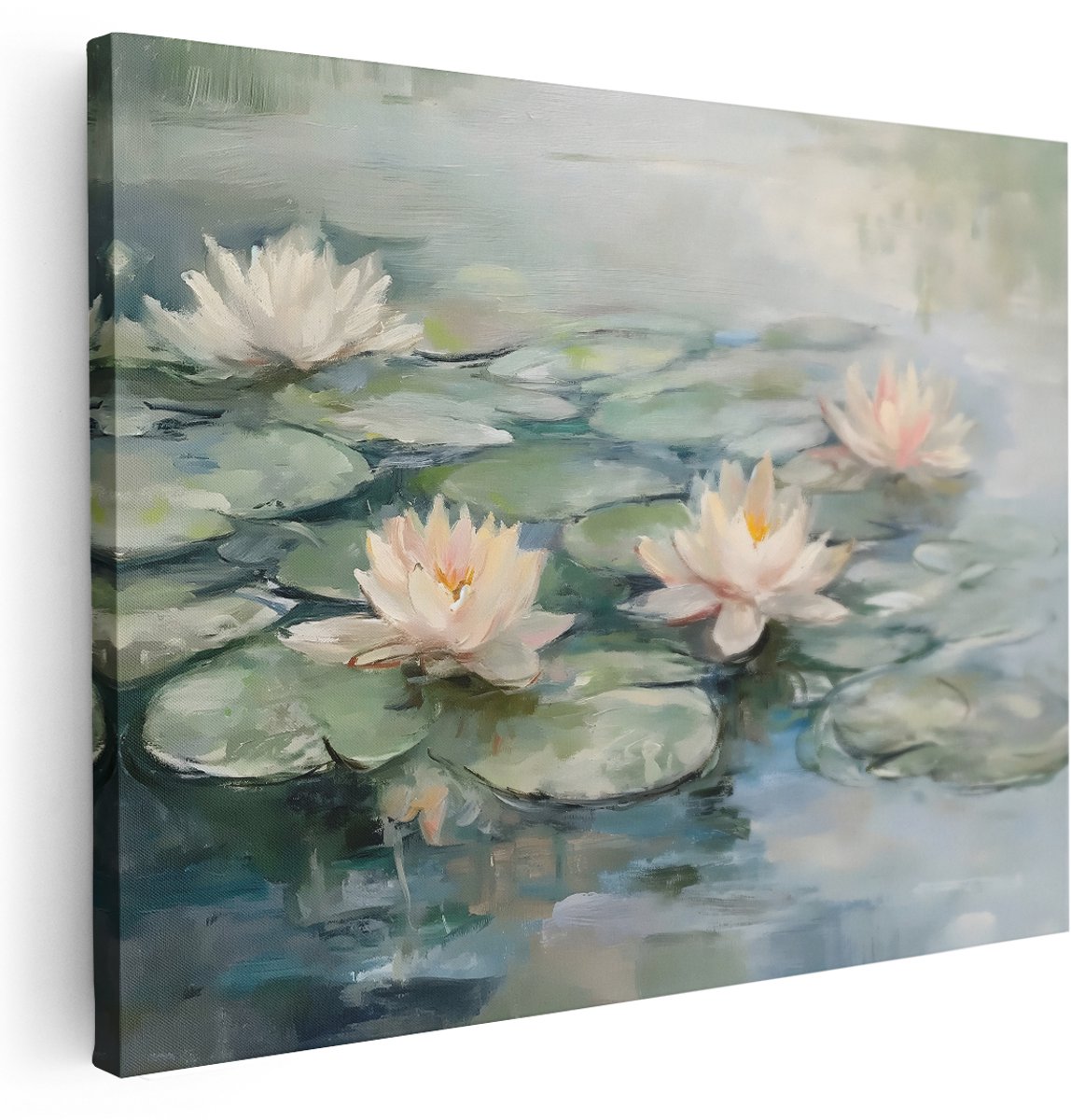 Artaza Canvas Schilderij Monet Waterlelies - 160x120 cm - Groot - Wanddecoratie Bloemen - Muurdecoratie Natuur - Schilderijen Op Canvas