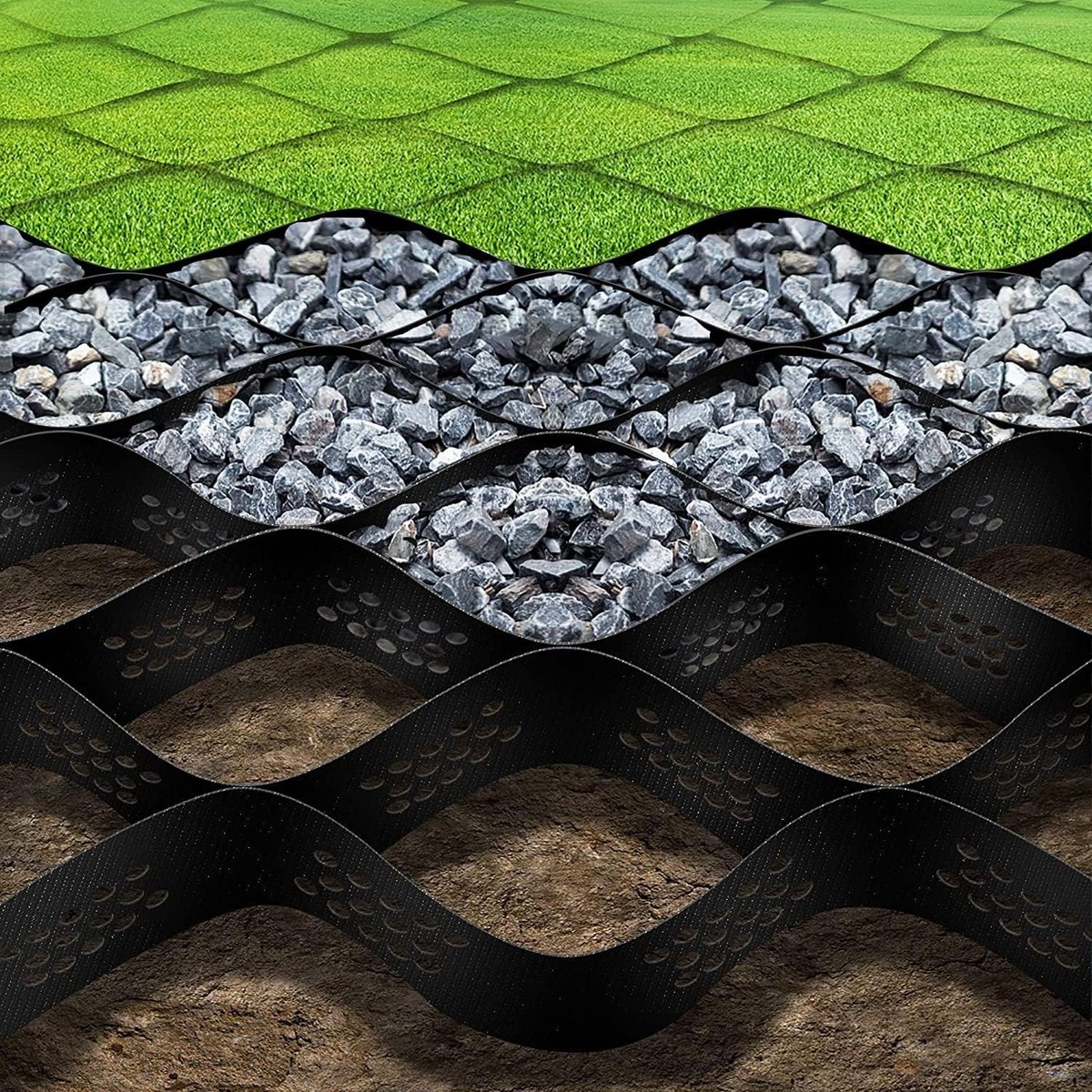 Grindstabilisatie Mat voor Tuin en Oprit - 30 m², 5 cm Hoog, Duurzame Bescherming voor Grond en Gras