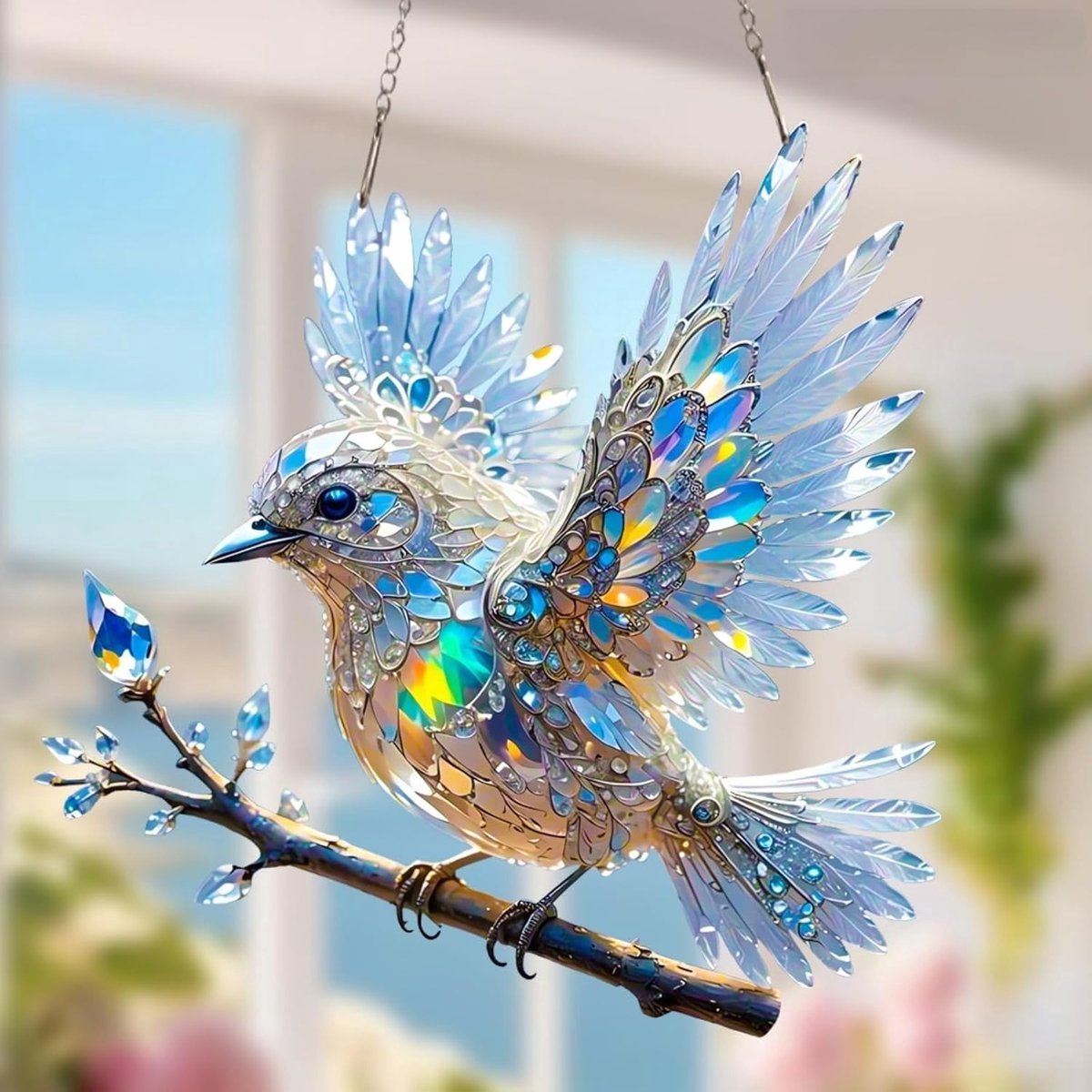 Casalora® Vogel Suncatcher Raamdecoratie – Platte Hangdecoratie in Glas-in-Lood Stijl – Kleurrijke Window Hanger voor Huisdecoratie en Cadeau voor Vogelliefhebbers