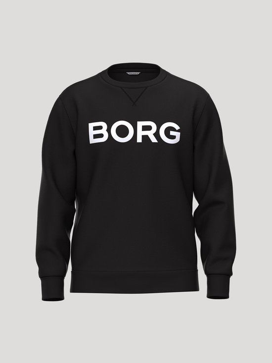 Zwarte sweater met lange mouwen en wit "BORG" logo op de borst.