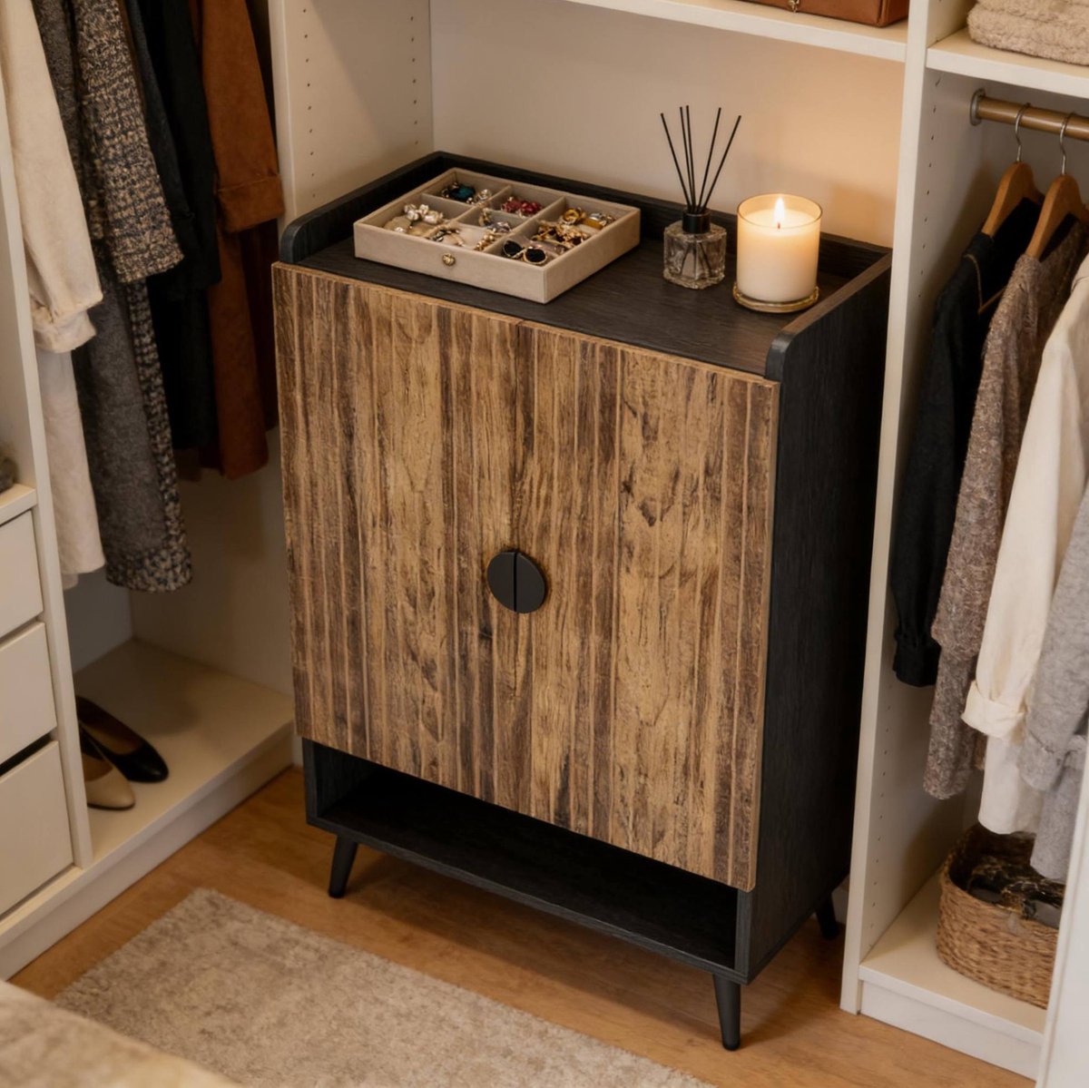 DESMIU Schoenenkast - Vintage Design Met 7 Niveaus En Verstelbaar Paneel - Voor Hal En Garderobe - Spaanplaat En Metaal - Zwart Bruin - 75x37x110 Cm