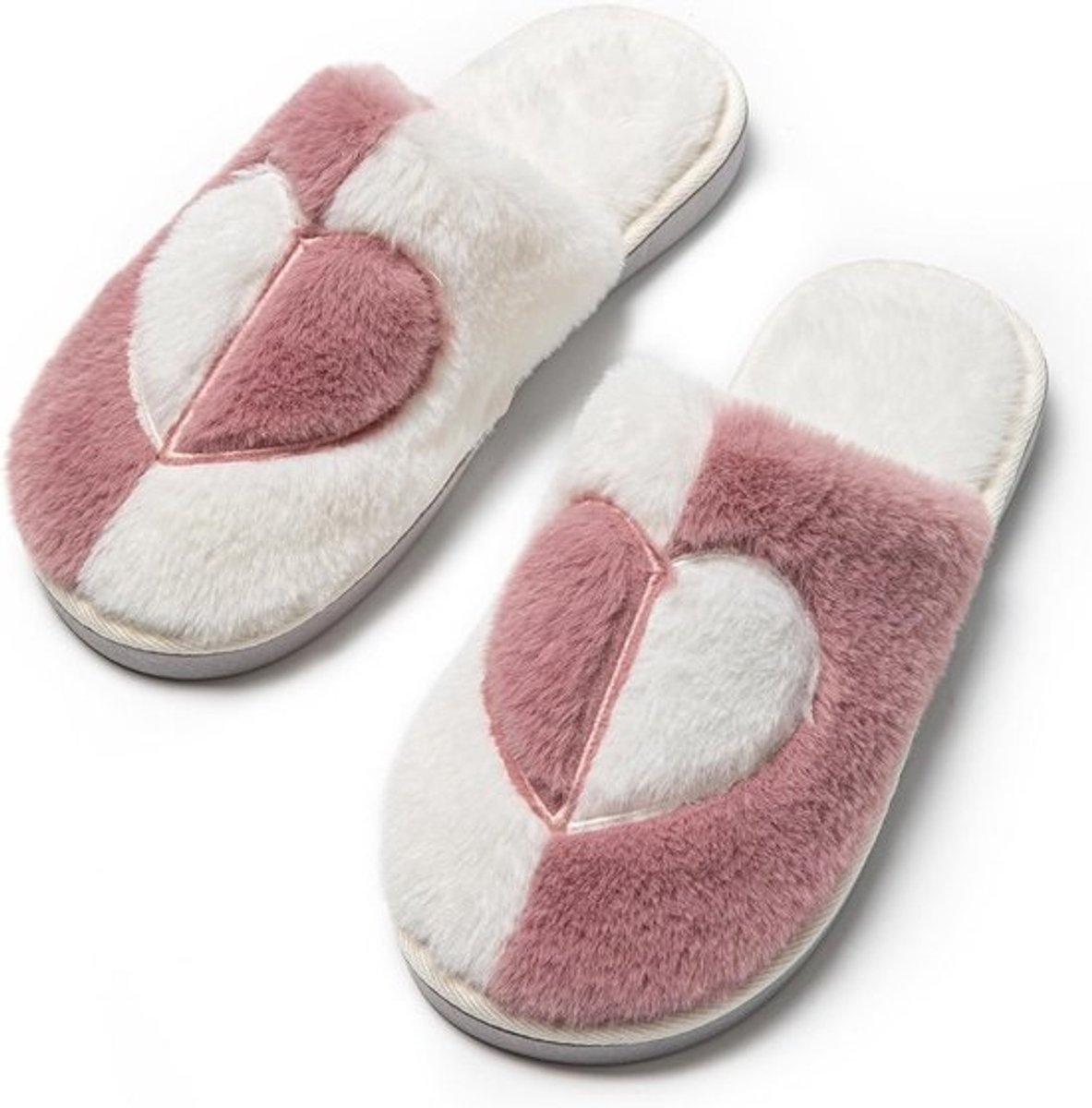 Warme Dames Pantoffels met Hartjesprint - Comfortabele Pluche Binnenhuismuiltjes