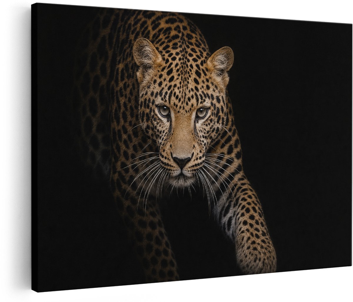 Artaza Canvas Schilderij Panter - Zwart - Dieren - 150x100 cm - Groot - Wanddecoratie Woonkamer - Schilderijen - Muurdecoratie