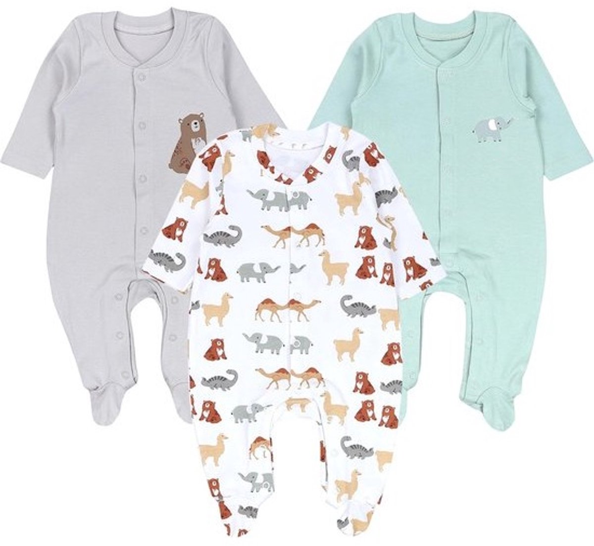 3-Pack Baby Jongens Pyjama Romper met Voetjes Katoen Lange Mouw