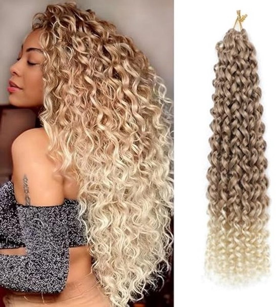 8 Packs 18 Inch Long Curly Crochet Hair Extensions for Women - Beach Wave Deep Twist Braids
