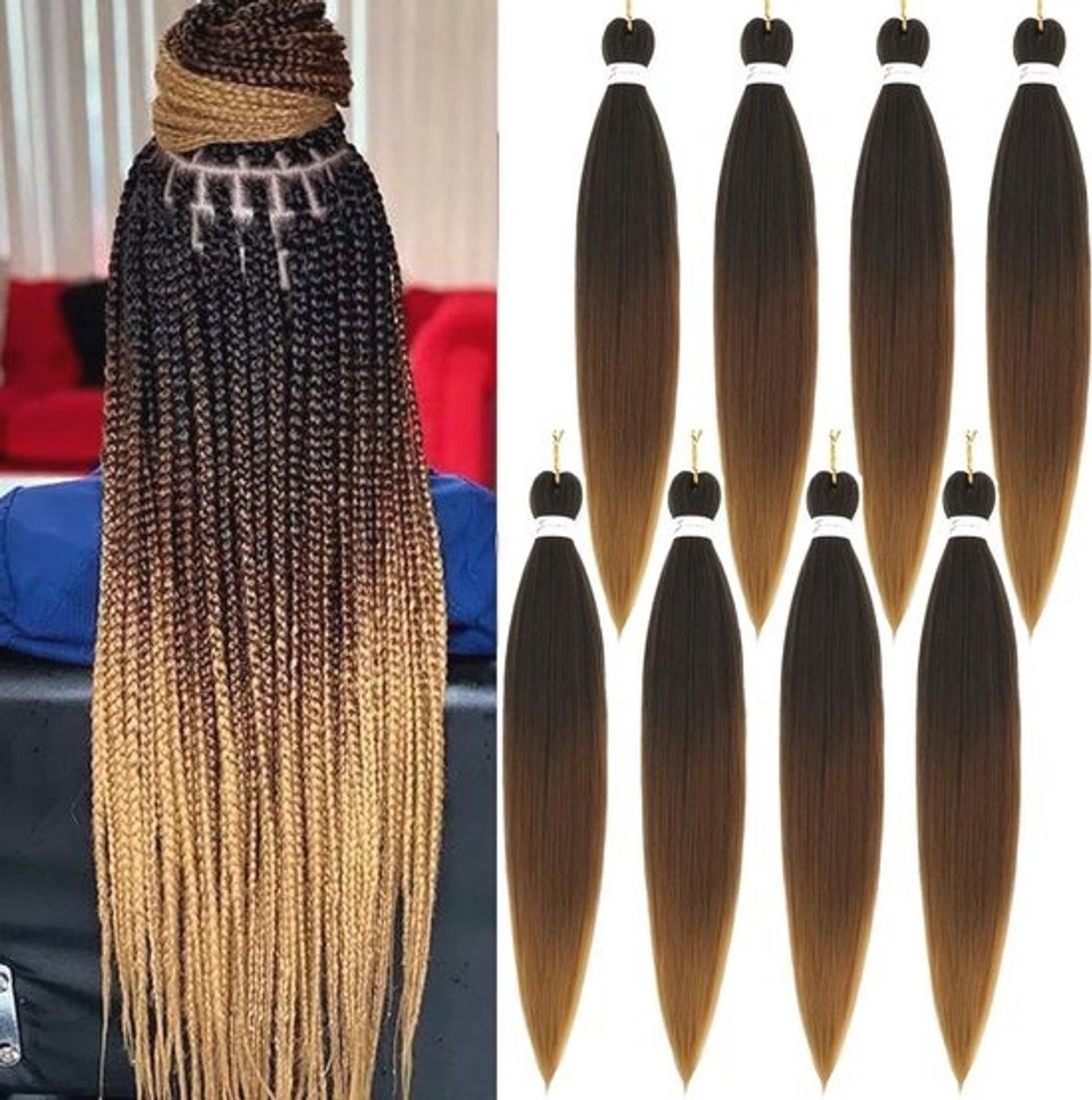 Voorgerekte vlechthaar voor gehaakte twist vlechten - 8 stuks, ombre, 66 cm (26 inch)