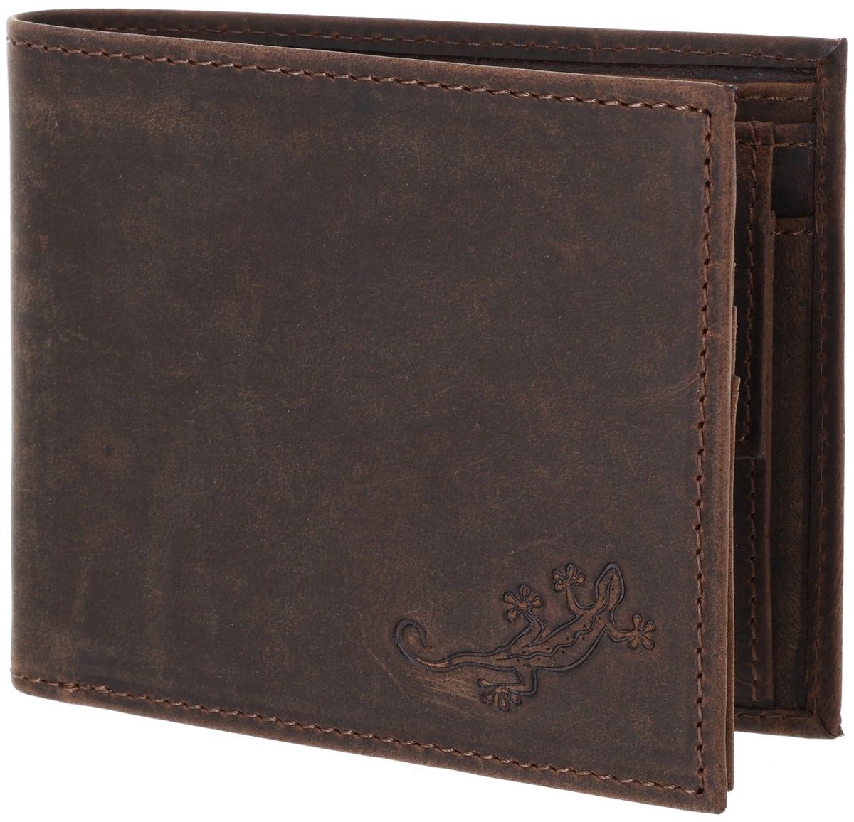 oxmox Leren portemonnee Leather RFID Protect Querscheinbörse Lizard 2.0 Embossed Vintage Dark Brown donkerbruin