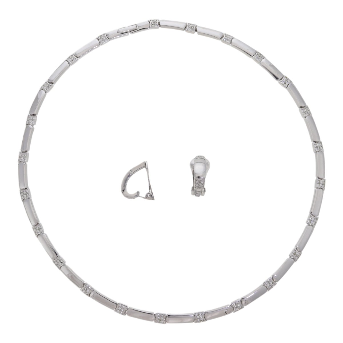 Schakelketting dames glanzend zilverkleurig – cadeau vrouw – nikkelvrij – oorclips set Oostenrijks kristal – geschenkverpakking