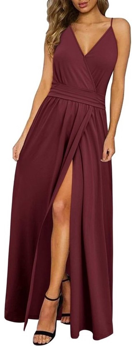 Dames Zomerjurk V-hals Spaghettibandjes Mouwloos Casual Boho Lange Maxi Jurk met Split