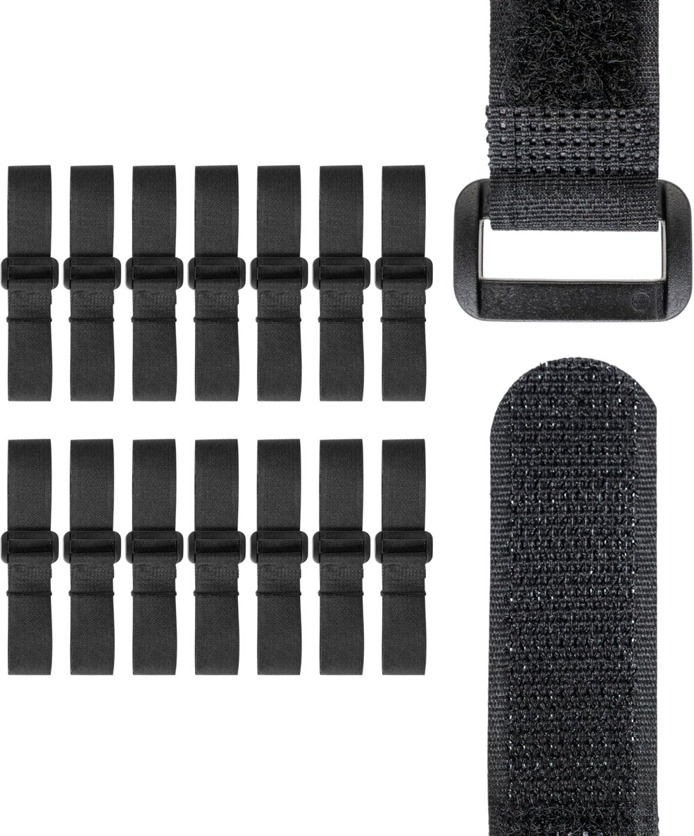 Klittenband met gesp, 15 stuks, 10 cm lang, in zwart, nylon kabelorganizer - ShopVlot