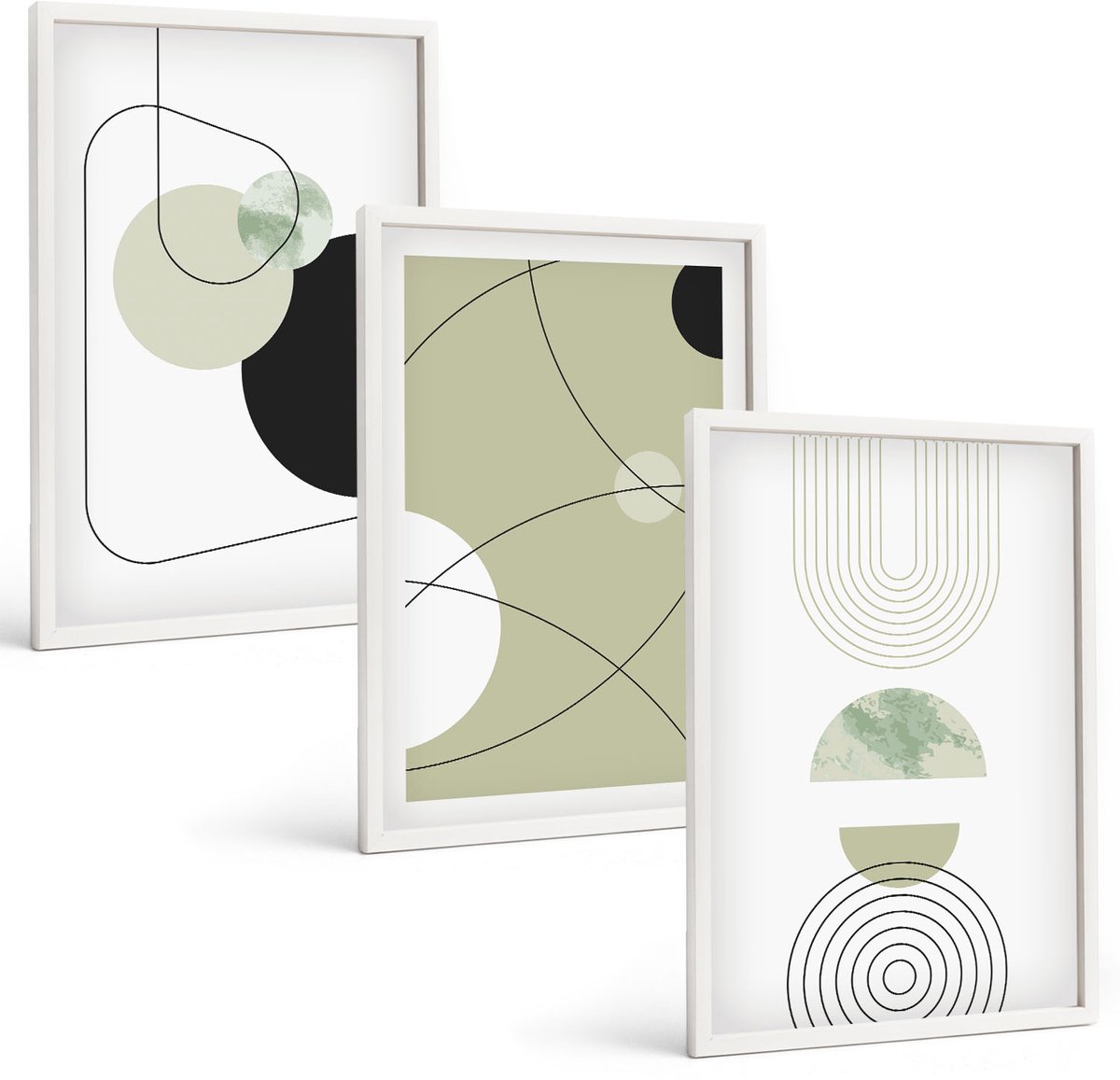 Wallfluent 3-Delige Schilderij Set - Abstracte Vormen In Ingetogen Kleuren - 40 x 60 - Wanddecoratie - Moderne Interieurdecoratie - Moderne Wanddecoratie