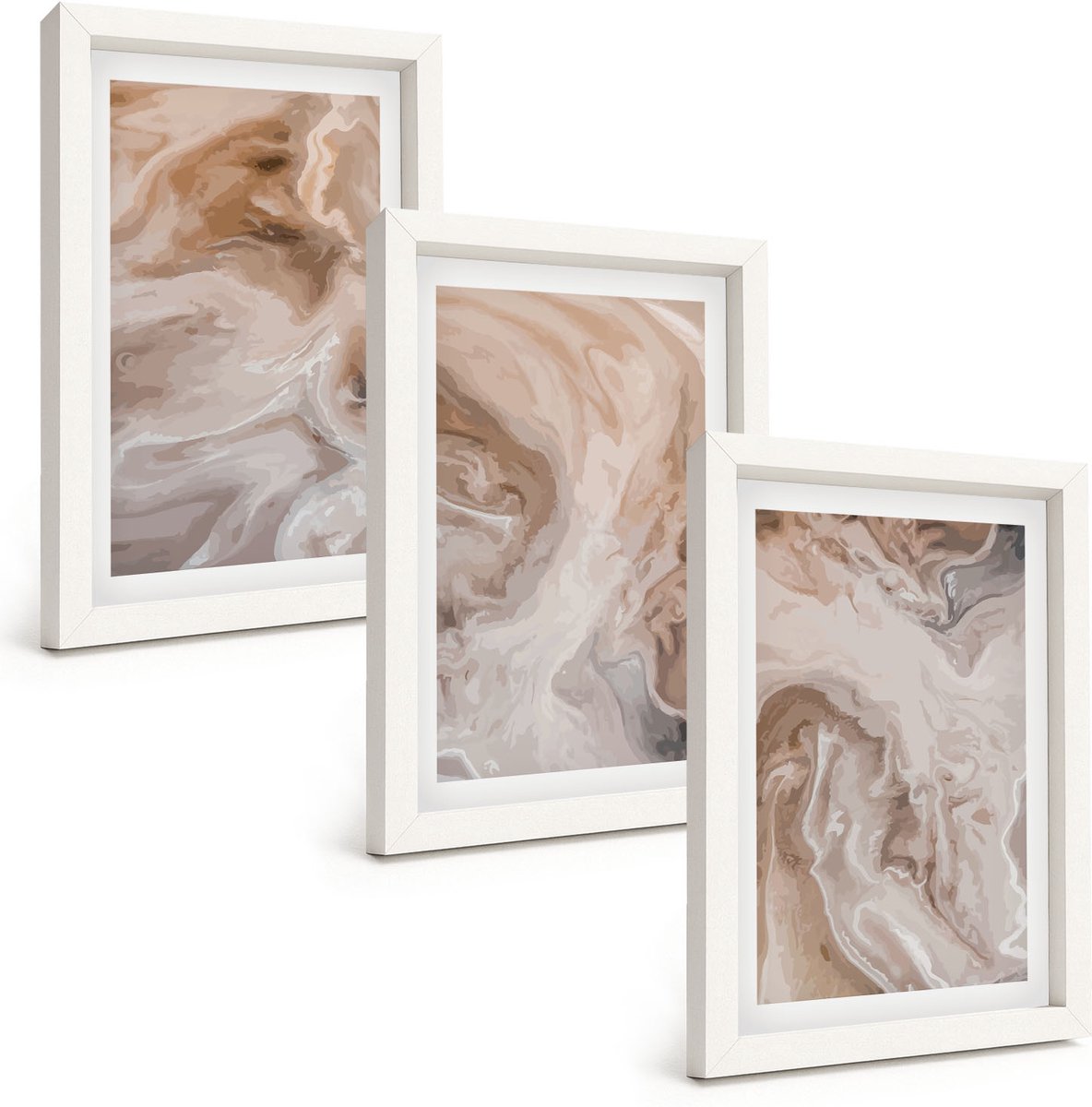 Wallfluent 3-Delige Schilderij Set - Abstracte Marmerpatronen, Steentexturen - 20 x 30 - Muurdecoratie - Wanddecoratie - Slaapkamer - Decoratieve Schilderijen