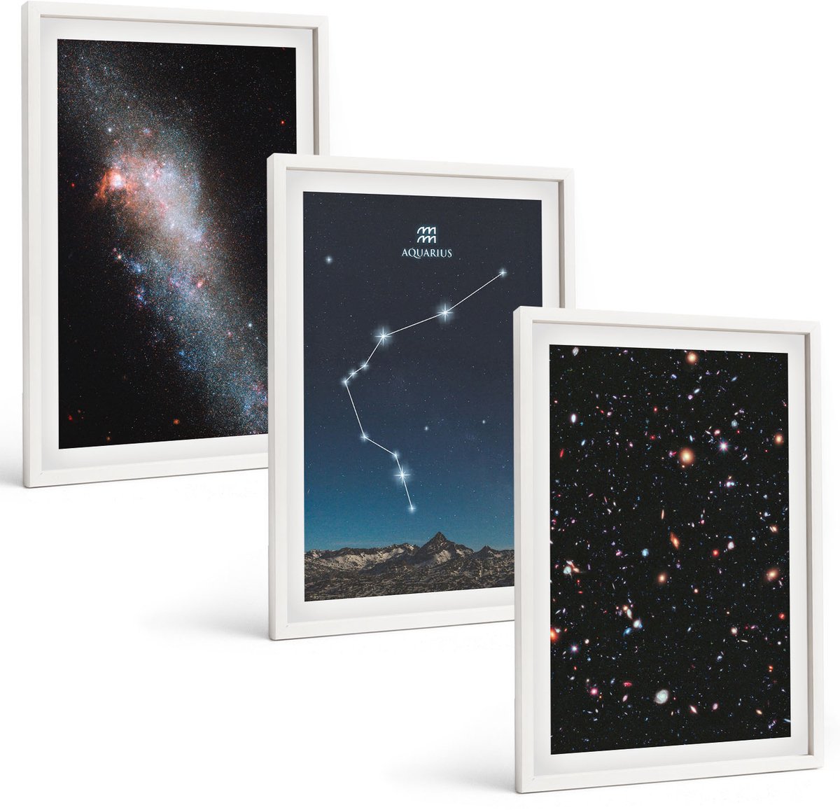 Wallfluent 3-Delige Schilderij Set - Sterrenbeeld Waterman (Galaxy Space Zodiac Sign Aquarius) - 40 x 60 - Muurdecoratie - Schilderijen Set - Woonkamer - Woonkamer Decoratie