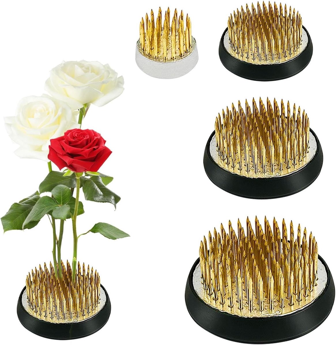 Set van 4 Stuks Ronde Kenzan voor Ikebana Bloemschikken - Roestvrij Staal, 23 mm tot 50 mm, Perfect voor Floristen en Theesalons