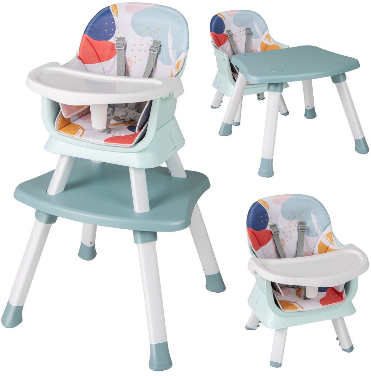 SureDeal® - Hoge kinderstoel - Stoelverhoger Eetkamerstoel Bouwsteentafel - Peuters - Puntsgordel Afneembaar Dienblad - 58x58x98 cm - Lichtgrijs
