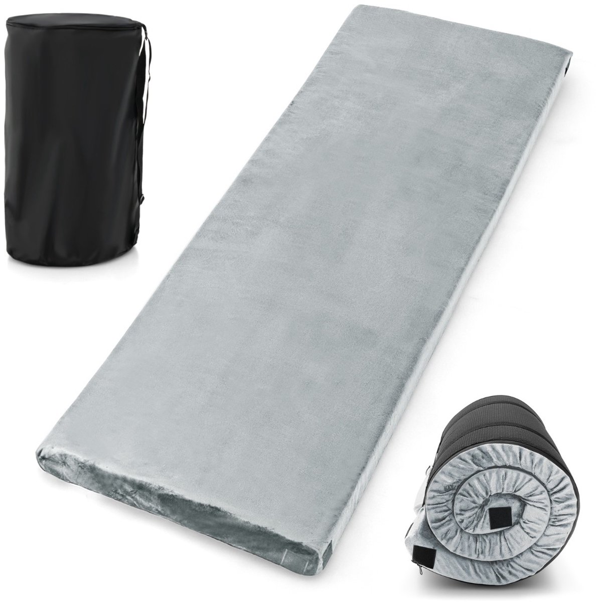 SureDeal® - Isomat Camping matras van traagschuim, lichte slaapmat met flanellen overtrek, incl. draagtas, gastenmatras voor reizen, wandelen, thuis, 183 x 62,5 x 6,5 cm, grijs