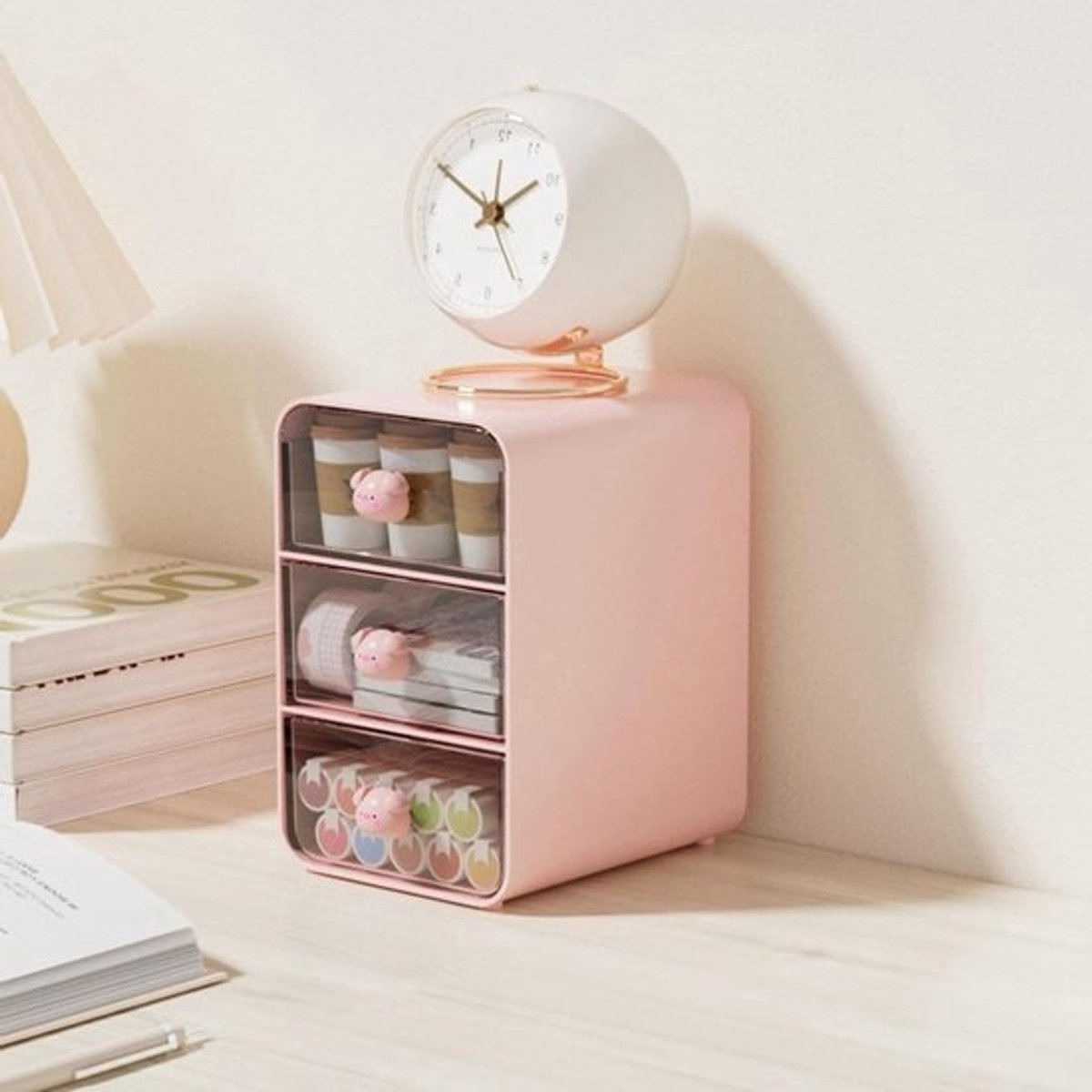 Make-up Organizer - Cosmetica Opbergdoos - Bureau Organiseren - Ladeontwerp - 17x13x11 cm - Roze