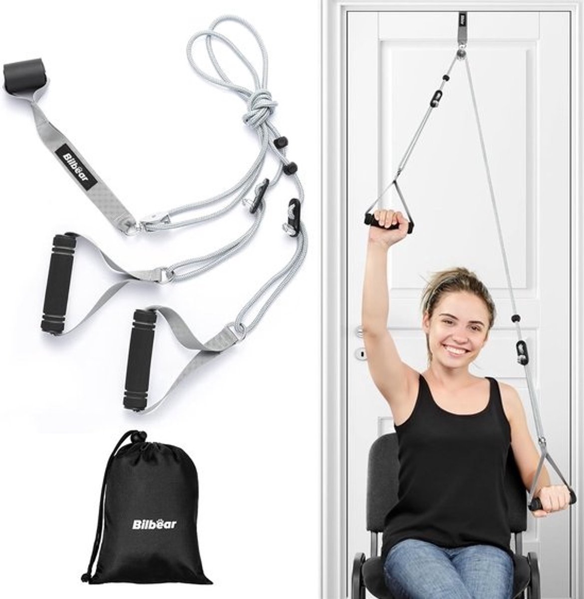 Schoudertrainer Katrol - Revalidatie Systeem - Arm Schouder Herstel - Over Deur Montage - 176 x 123 cm - Grijs