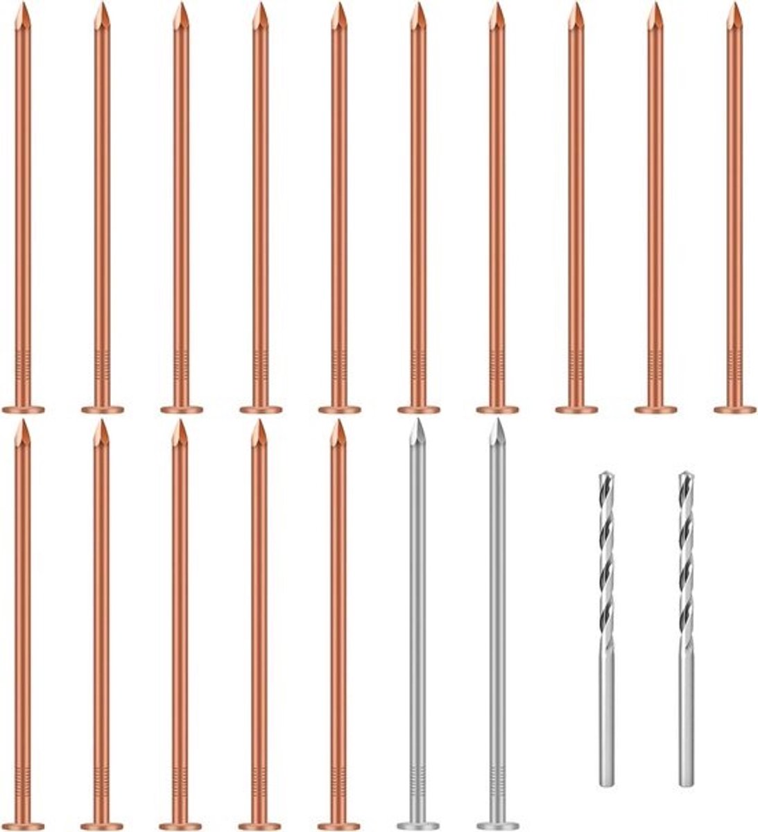 Allecta - Koperen nagels voor bomen - 15 stuks - 89 mm - Sterke koperen spijkers - Lange nagels voor het verwijderen - Met stalen en geperforeerde spijkers