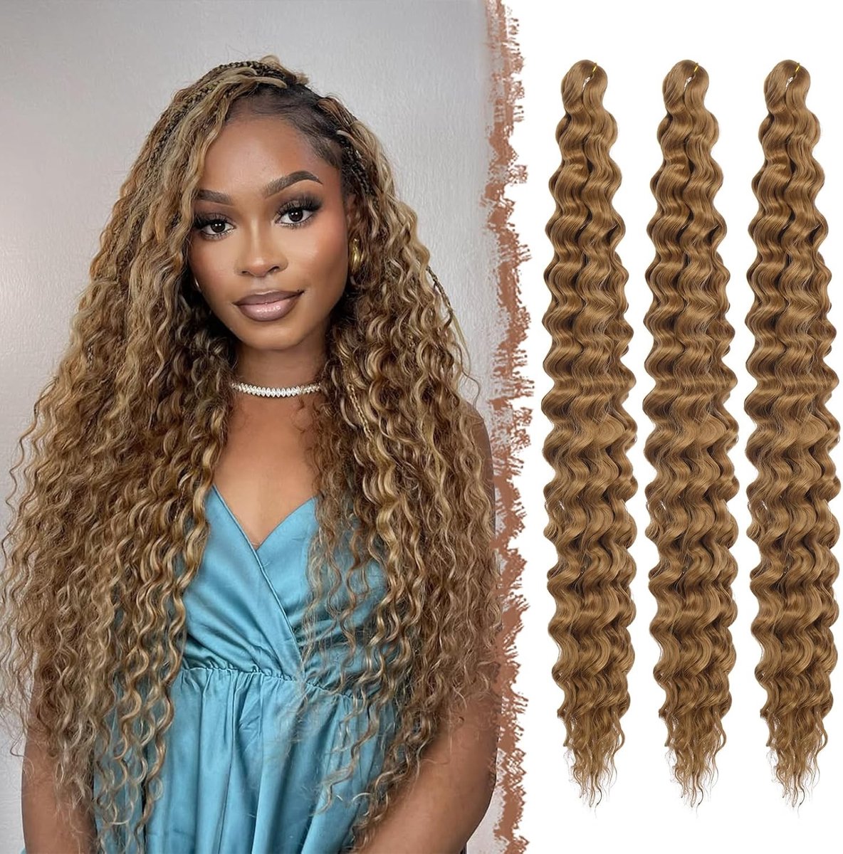 Diepe Twist Haarextensies in Gouden Bruin - 3 Pakketten van 55 cm Bohemian Krullend Haar voor Vrouwen, Perfect voor Vlechten en Stijlen