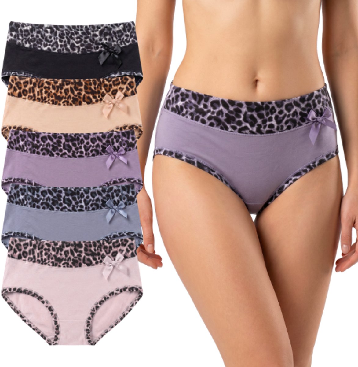 Dames 5 PACK Katoenen Slips met Panterprint -9045- M (36-40)