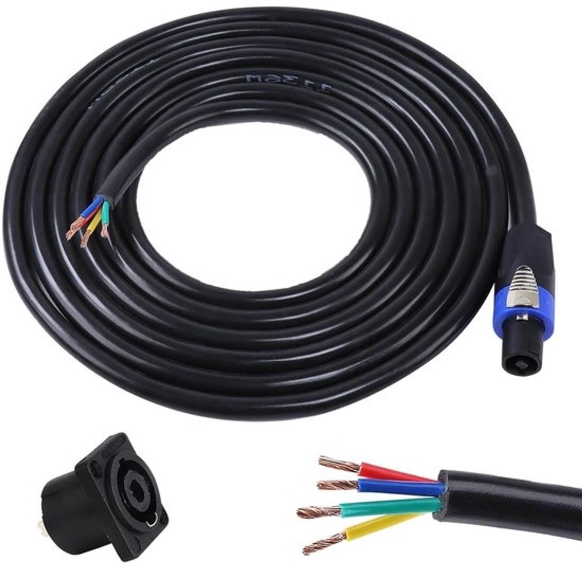 Speakon naar blanke draad kabel - Luidsprekerkabel 4-aderig - PA geluid aansluiten - Twist Lock vergrendeling - 12 gauge - Zwart
