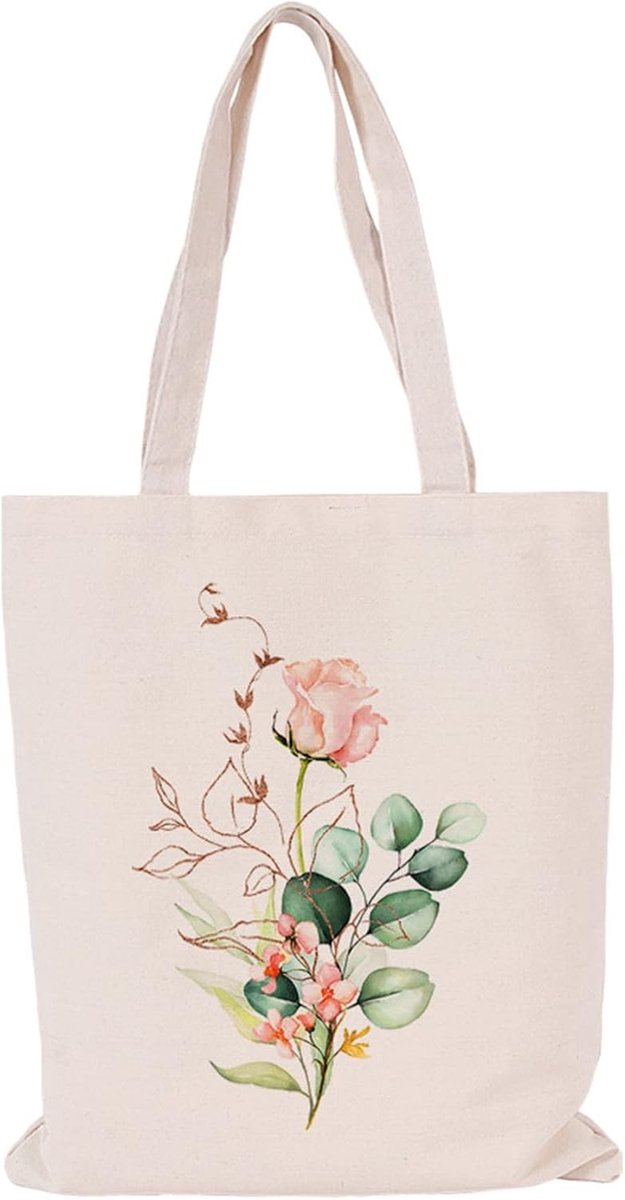 Leuke Herbruikbare Canvas Tas met Bloemenprint voor Leraars, Esthetische Kat Tas voor Boodschappen en Winkelen
