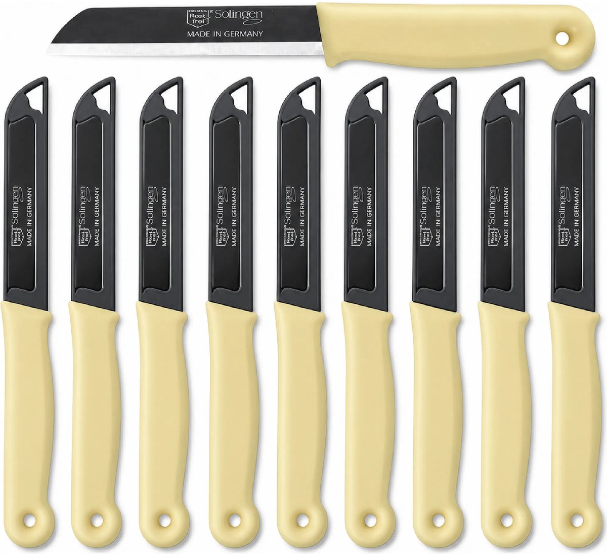 Solingen Schilmesje – RVS Glad – 18,5 cm met Blade Cover – Pastelgeel – 10 stuks