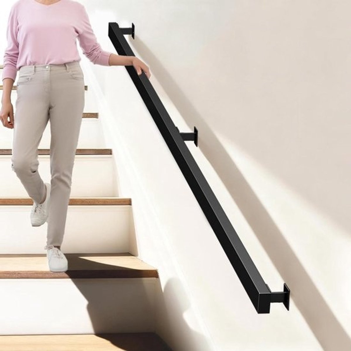 Trapleuning voor binnen - Moderne leuning - Veilig traplopen - Roestbestendige coating - 160 cm - Zwart