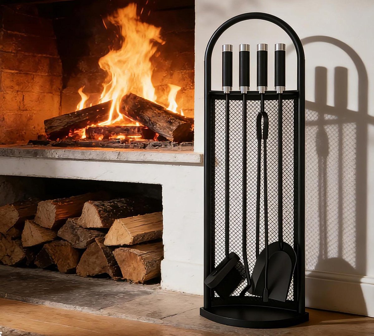 Haardbestekset - Kachel gereedschap - Haard onderhoud - Compleet 5-delig - 66 cm hoog - Zwart