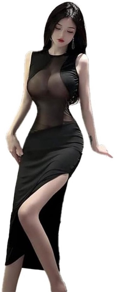 Mouwloze sexy jurk met split voor dames - Elegante clubwear in zwart