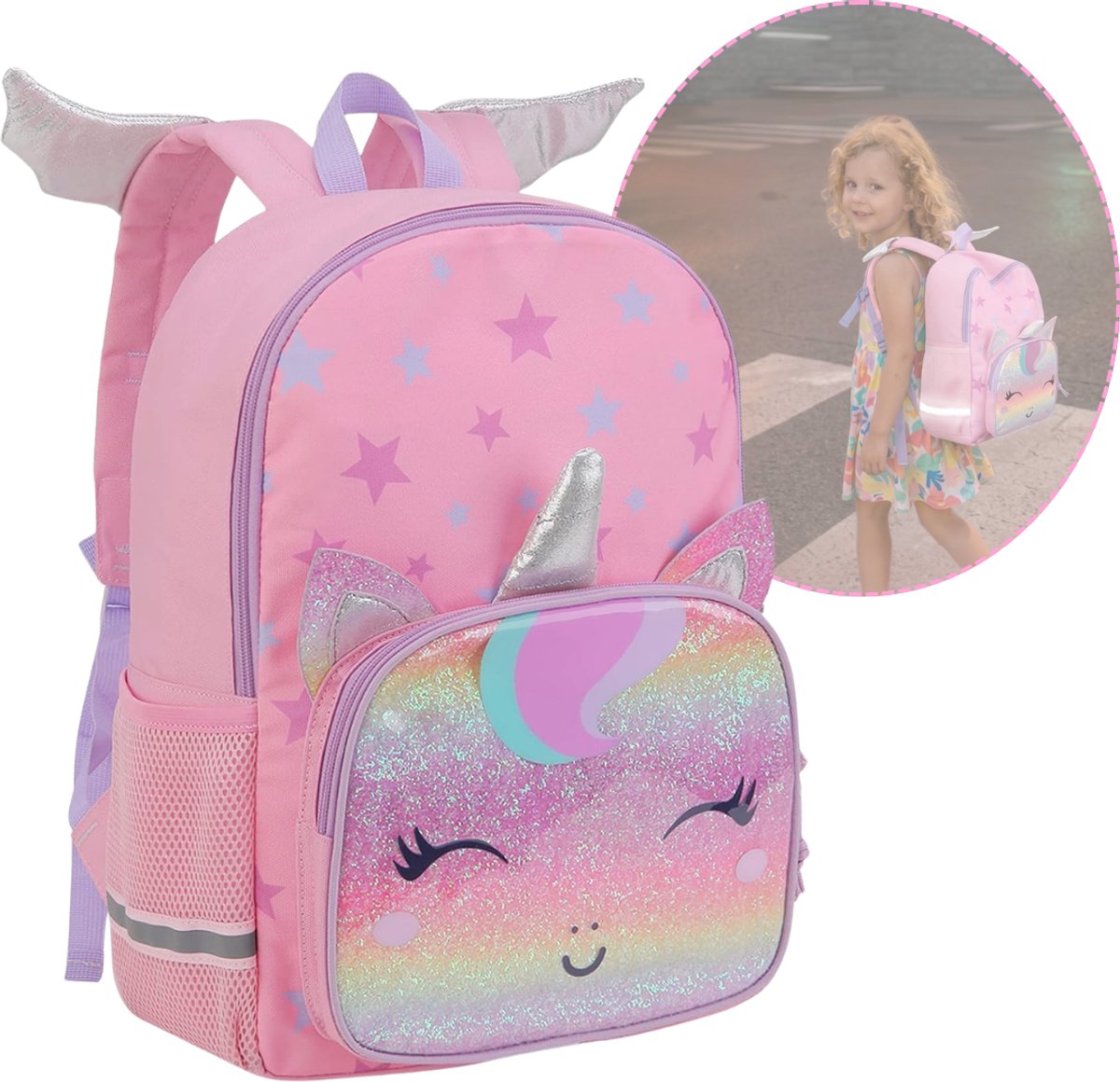 DailySupplies® Boekentas Meisjes Lagere School - Schooltas Eersteleerjaar Groot - Losse roze eenhoorn