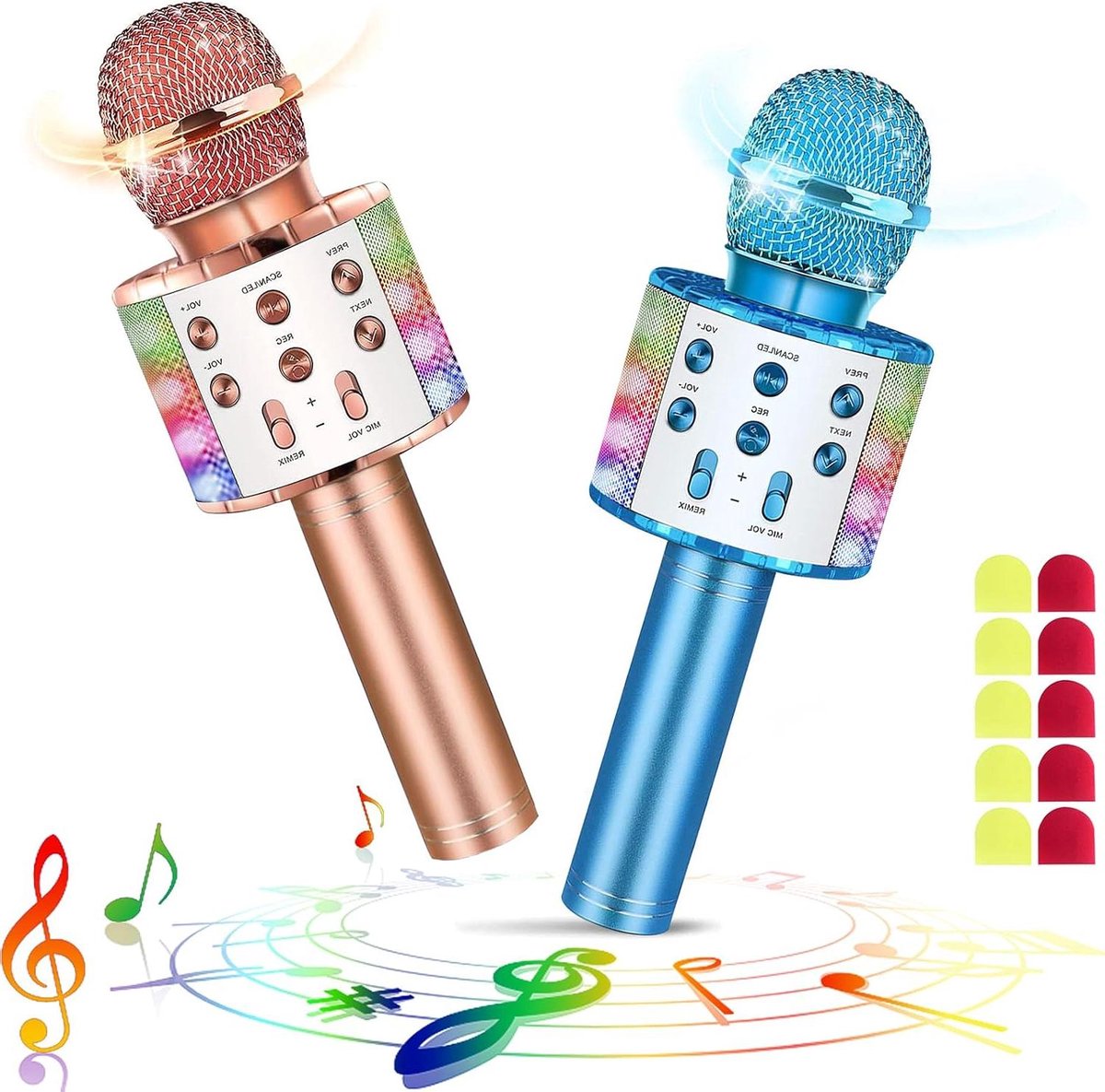 Karaoke Microfoon Set - Draadloze Luidspreker - Muziek Zingen - 4 Geluidsmodi - Set Van 2 - Blauw Champagne