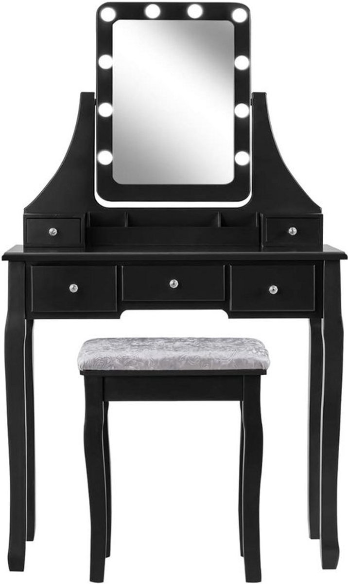 Make-uptafel met Kruk - Kaptafel set - Schoonheidsroutine - 360 graden spiegel - 80 x 40 x 1355 cm - Zwart
