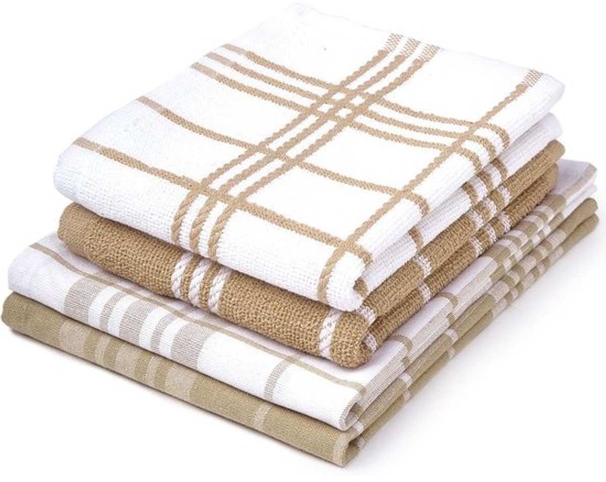 Katoenen Keuken- en Vaatdoeken Set - Multifunctioneel, Zeer Absorberend en Herbruikbaar, 71 x 46 cm, Pack van 4, Beige