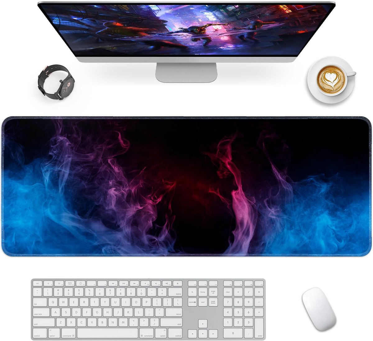 Gaming Muismat XXL - Bureauonderlegger met Antislip Rubberen Basis - Voor Toetsenbord, PC, Laptop - Vlam - 800x300mm