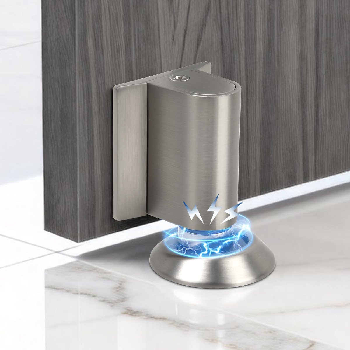 Magnetische Deurstopper - Zelfklevend Zonder Boren - Van RVS - Voor Vloer en Muur - Zilver