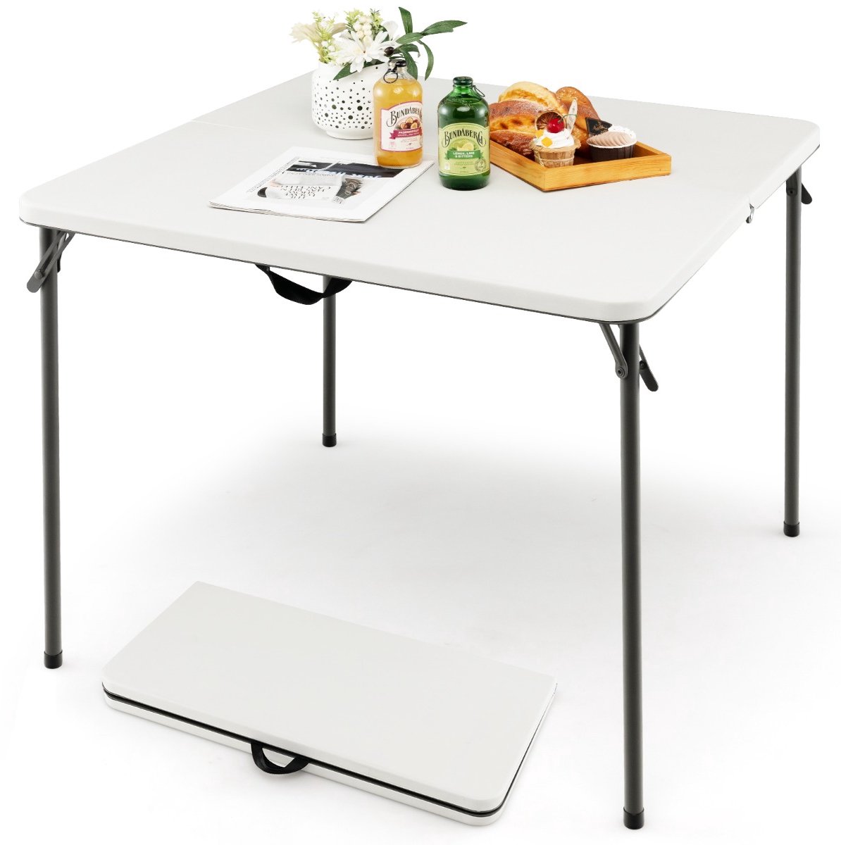 SureDeal® - Kamper - Opvouwbare Tafel - Camping Draagbare Picknick - Handvat Lichte Eettafel - Buiten Wit - 86x86x73 cm - Wit