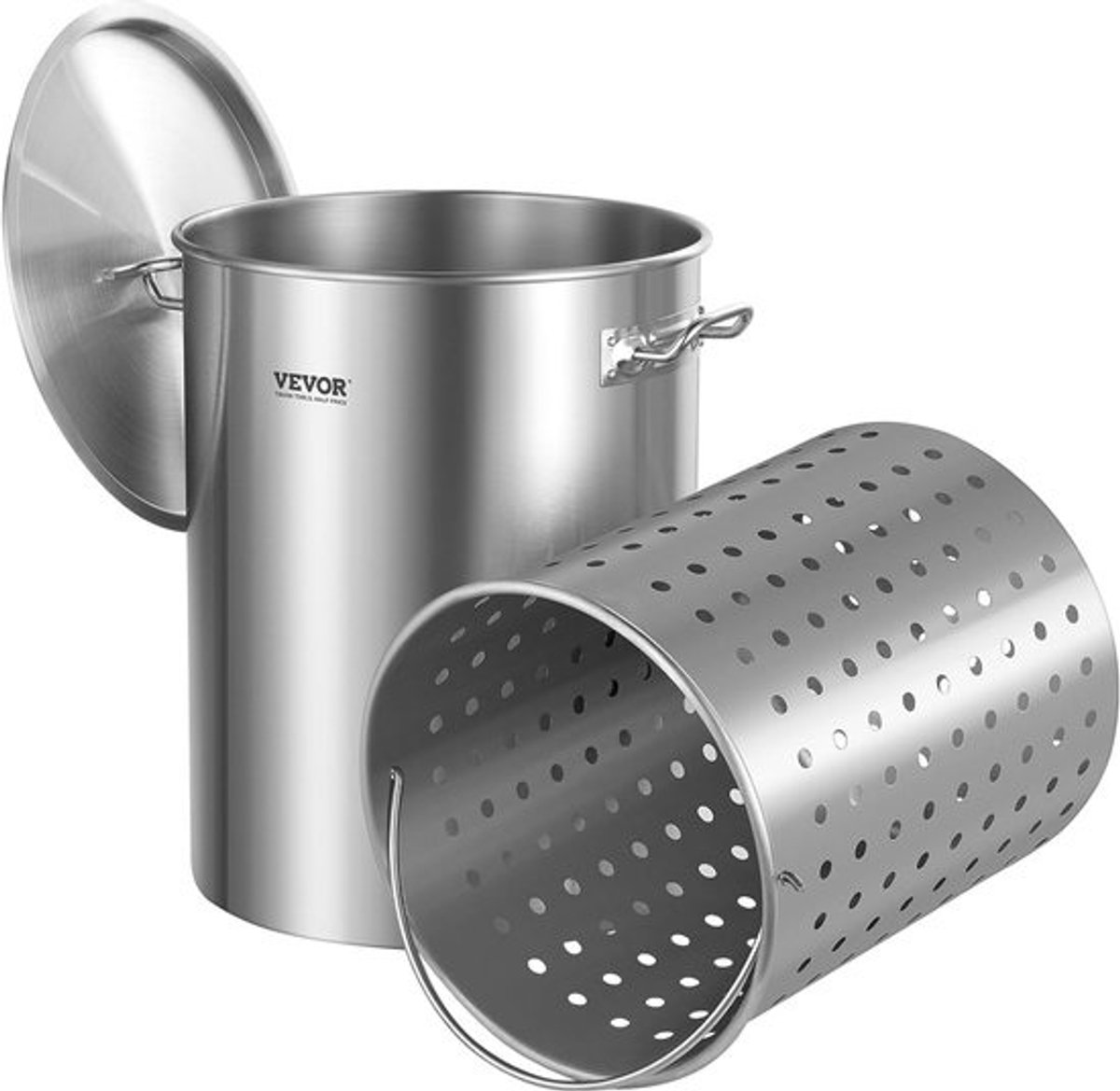 Soeppan Roestvrij Staal - Grote Kookpan - Stomen Koken Braden - Inclusief Mand Deksel - 34 Liter Capaciteit - Zilver