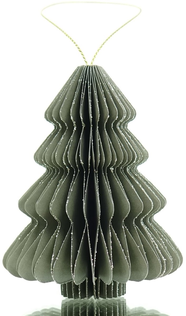 Kaemingk Kersthanger Kerstboom Grijs Glitter 14,5 cm - Papier