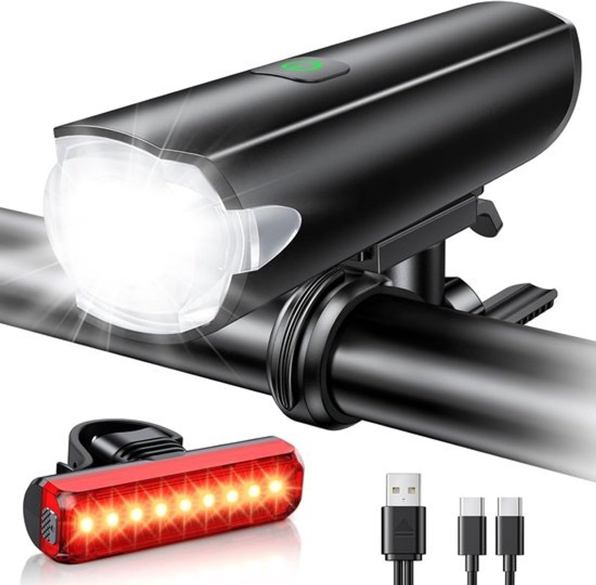 Fietsverlichting Set - Voor en Achter - Veilig Fietsen - 270 Graden Zicht - 1200 Lumen - Zwart