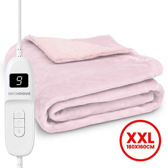 Roze elektrische deken van 180x160 cm, dubbelzijdig fleece/sherpa, met witte afstandsbediening.