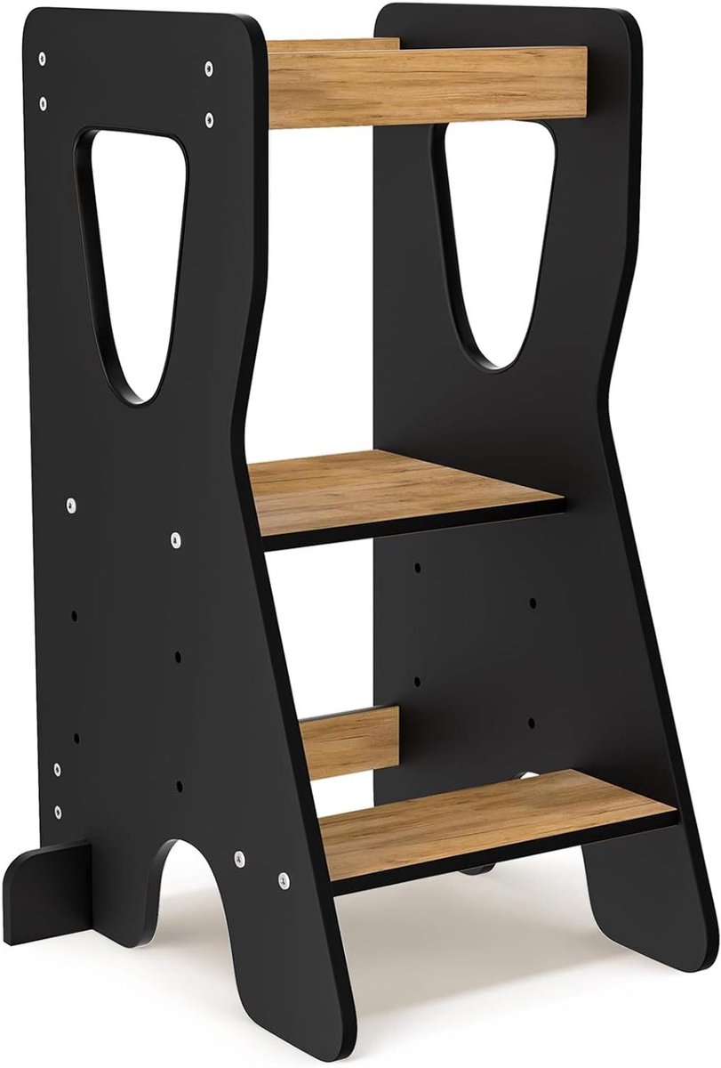 Houten Leertoren - Observatietoren Kinderen - Kinderen Helpen - 3 Verstelbare Hoogtes - 50 cm Diep - Naturel Zwart